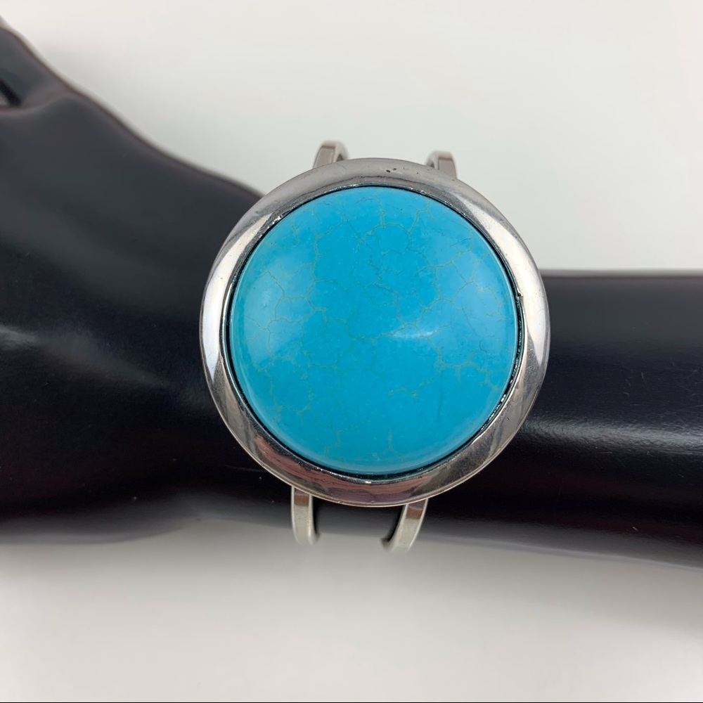 Turquoise and Silver Cuff Style Hinged Bracelet